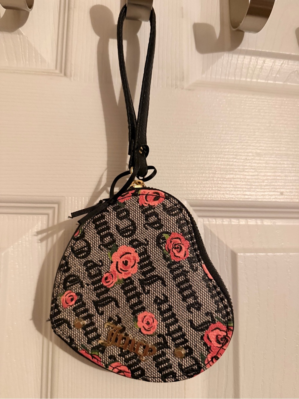 Juicy Couture Black Wristlet with Pink Rose Motif